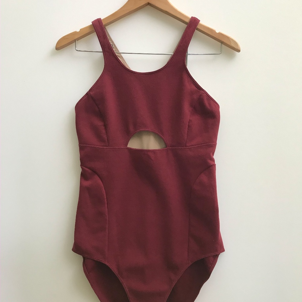 Free People Movement Burgundy Cutout Bodysuit